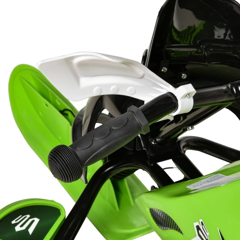 Outsunny Kids Snow Racer Sled, Ski Sled Slider Board, Snowmobile, with Foot Break, Auto Pull Rope, for Downhill and Uphill, Age 5 & up, Gift for Boys & Girls, Green