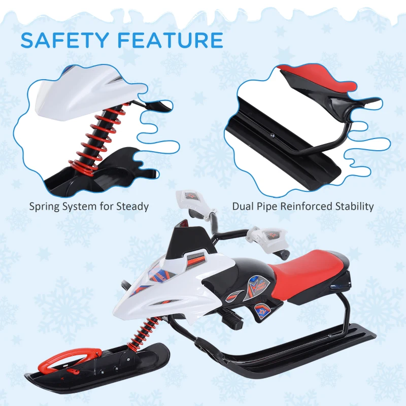 Soozier GT Snow Racer Sleds for Kids with Padded Rubber Seat Traction Rope, Snow Motor with Wind Shield Handle and Anti-Slip Pedal, Winter Gift for Boys Girls Red