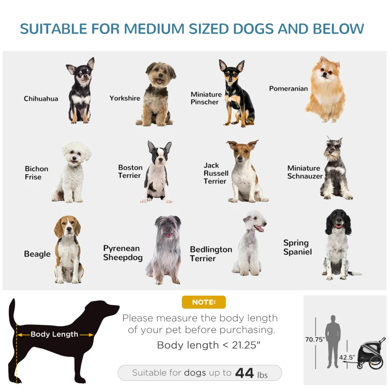 Aosom Dog Bike Trailer, 2-in-1 Dog Wagon Pet Stroller for Travel with Universal Wheel Reflectors Flag, for Small and Medium Dogs, Grey