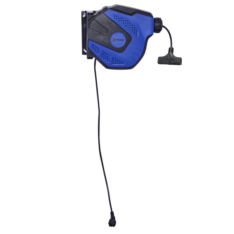 DURHAND 50ft Retractable Cord Reel Industrial Extension Cord 3 Grounded Outlets Adapter Ceiling or Wall Mount
