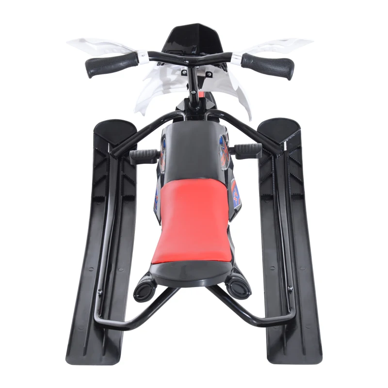 Soozier GT Snow Racer Sleds for Kids with Padded Rubber Seat Traction Rope, Snow Motor with Wind Shield Handle and Anti-Slip Pedal, Winter Gift for Boys Girls Red