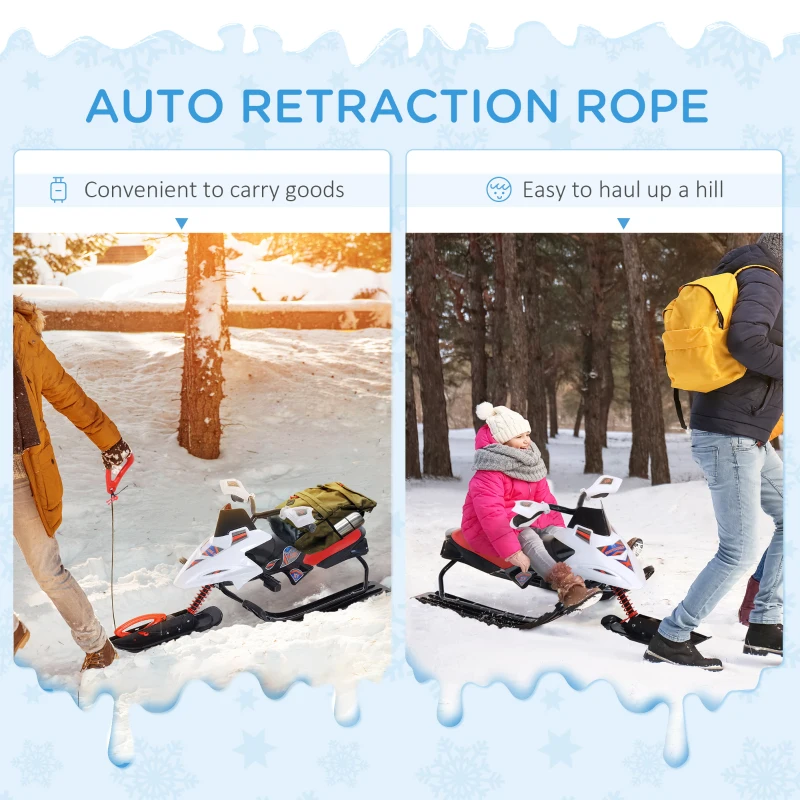 Soozier GT Snow Racer Sleds for Kids with Padded Rubber Seat Traction Rope, Snow Motor with Wind Shield Handle and Anti-Slip Pedal, Winter Gift for Boys Girls Red
