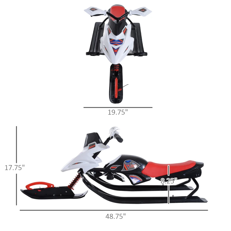 Soozier GT Snow Racer Sleds for Kids with Padded Rubber Seat Traction Rope, Snow Motor with Wind Shield Handle and Anti-Slip Pedal, Winter Gift for Boys Girls Red