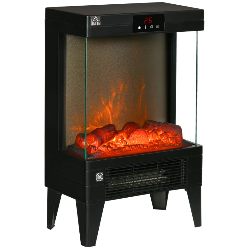 HOMCOM Electric Fireplace Heater, Freestanding 750W/1500W Fireplace, w/ LED Screen, Remote included Quiet Heater Ideal for 269 sq.ft Indoor Use, Black