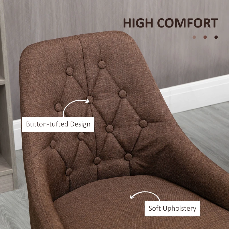 HOMCOM Modern Dining Chairs Set of 2, Button Tufted Accent Chairs with Upholstered Seat, Steel Legs for Living Room, Kitchen, Study, Brown