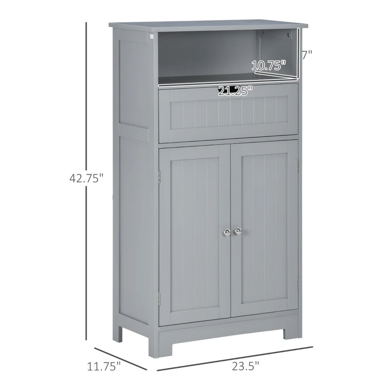 kleankin Bathroom Cabinet Organizer, Freestanding Small Storage Cabinet with Drawer and Adjustable Shelf for Living Room, or Entryway, Grey