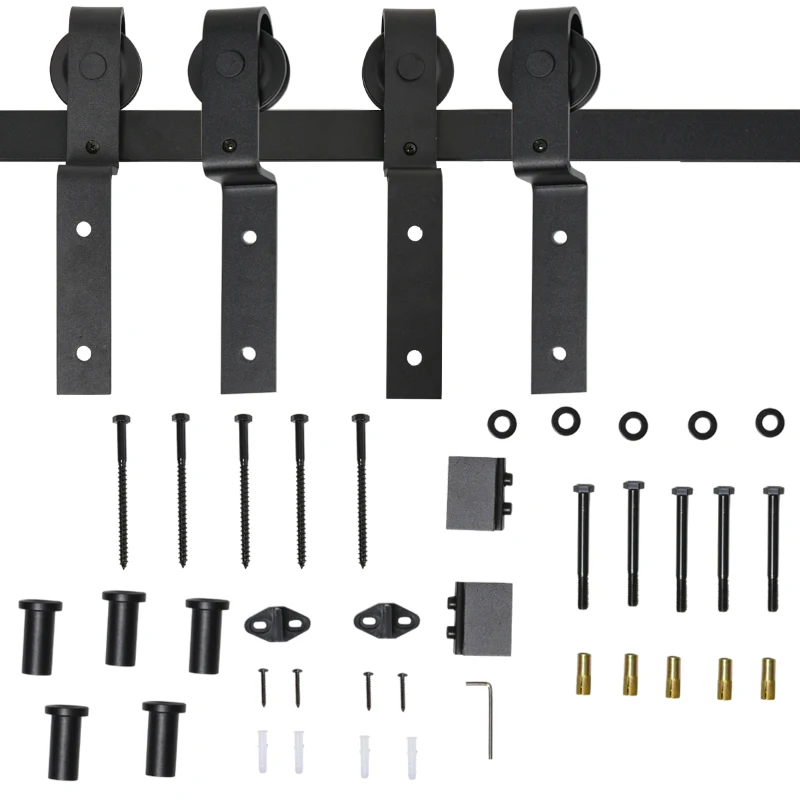 HOMCOM 6.6FT Carbon Steel Sliding Barn Door Kits Hardware Closet Set Track System for Double Wooden Door Roller
