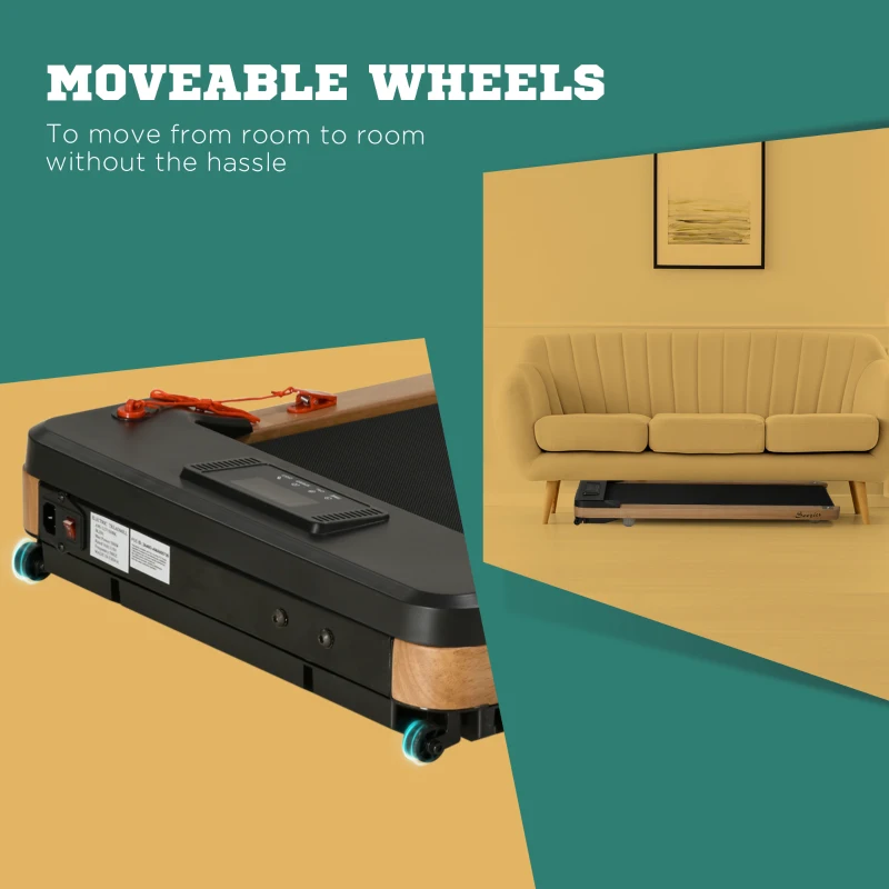 Soozier Wood Walking Pad, Smart Under Desk Treadmill, Walking Jogging Machine with Blue Tooth Speaker, Remote Control, 12 Pre-Programs, Transport Wheels and LED Display for Home Gym Office