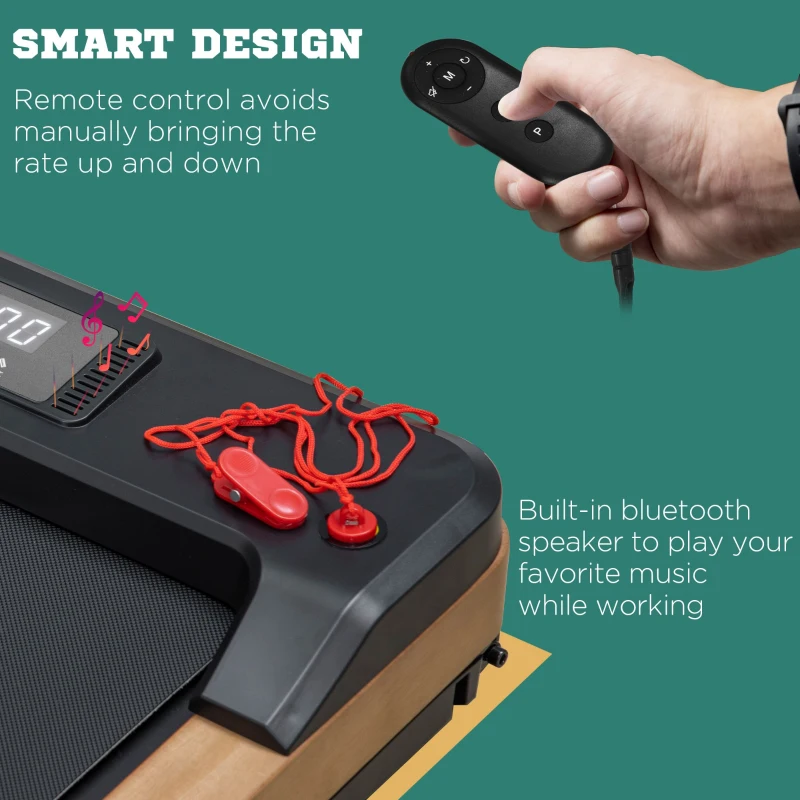 Soozier Wood Walking Pad, Smart Under Desk Treadmill, Walking Jogging Machine with Blue Tooth Speaker, Remote Control, 12 Pre-Programs, Transport Wheels and LED Display for Home Gym Office