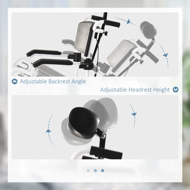 HOMCOM Personal Mobility Assist Bedside Commode Toilet Chair with 30° Reclining Backrest & Four Rolling Wheels