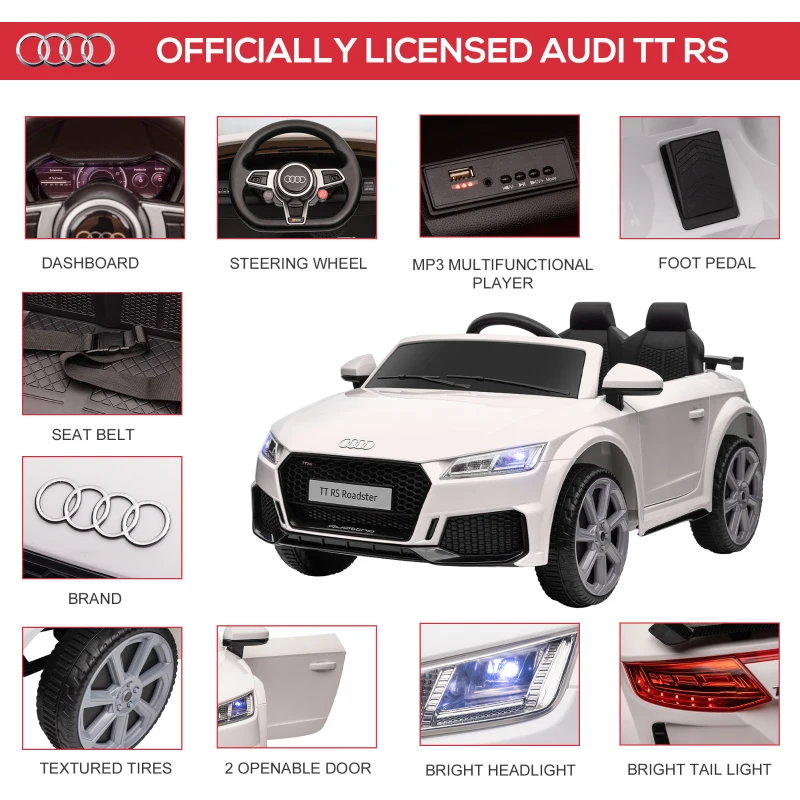 Aosom 6V Audi TT RS Kids Licensed Ride On Car Toy Battery Powered High/Low Speed with Headlight Music and Remote Control - White(m-5)