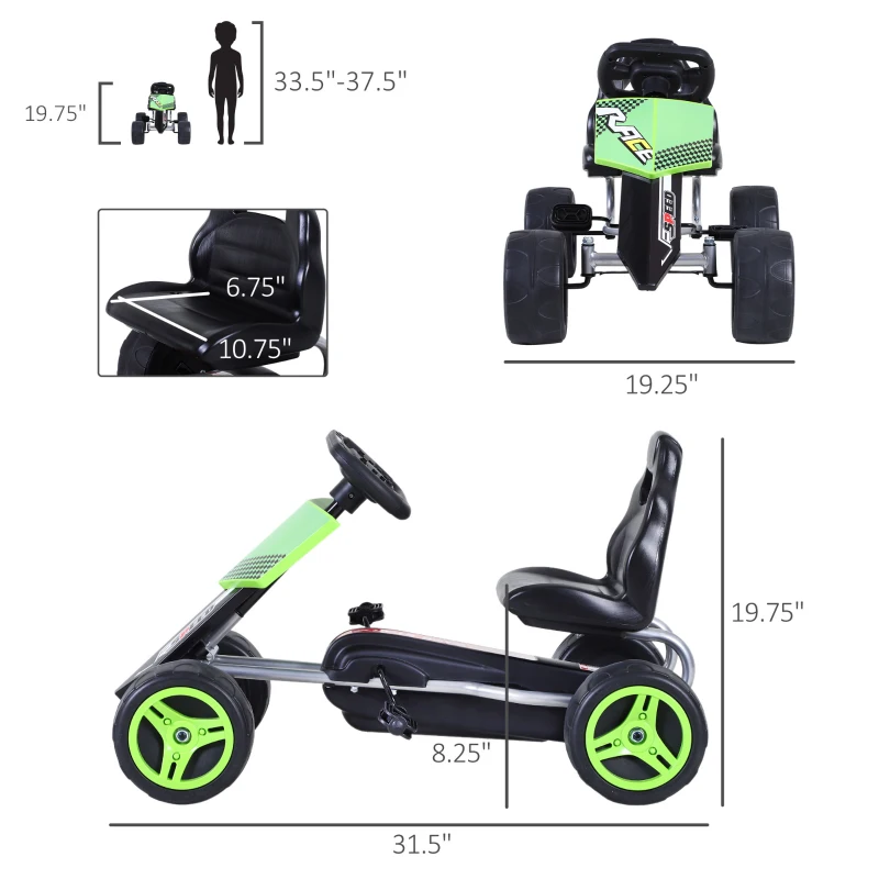 Aosom Kids Go Kart, 4 Wheeled Ride On Pedal Car, Racer for 3 years, for Boys and Girls, Outdoor - Green
