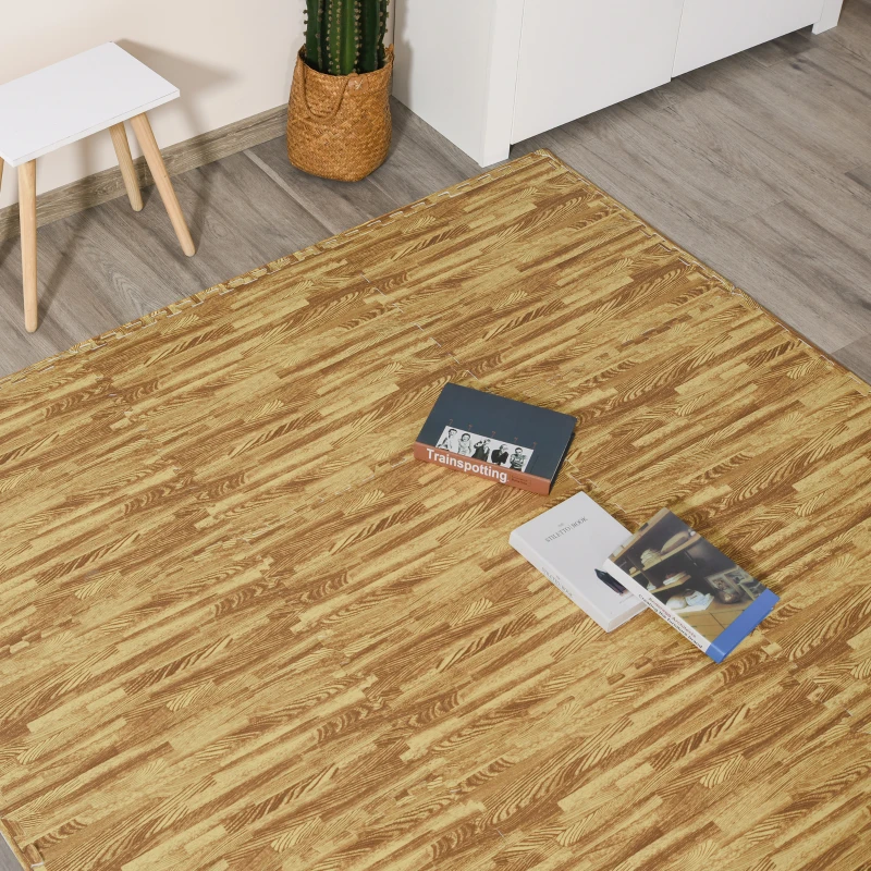 Soozier 18 Piece 24" x 24" High-Density Water Resistant Interlocking Foam Floor Tile Mats 72Sqft- Light Wood Grain