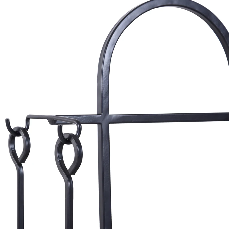 Outsunny Indoor Outdoor Firewood Rack with 4 Tools, elevated base Steel Power Coated Construction Fire Wood Storage Stacking Set, Black