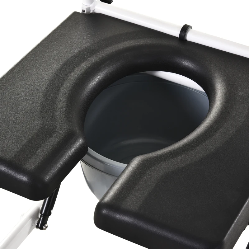 HOMCOM Personal Mobility Assist Bedside Commode Toilet Chair with 30° Reclining Backrest & Four Rolling Wheels