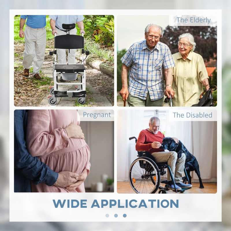 HOMCOM Personal Mobility Assist Bedside Commode Toilet Chair with 30° Reclining Backrest & Four Rolling Wheels