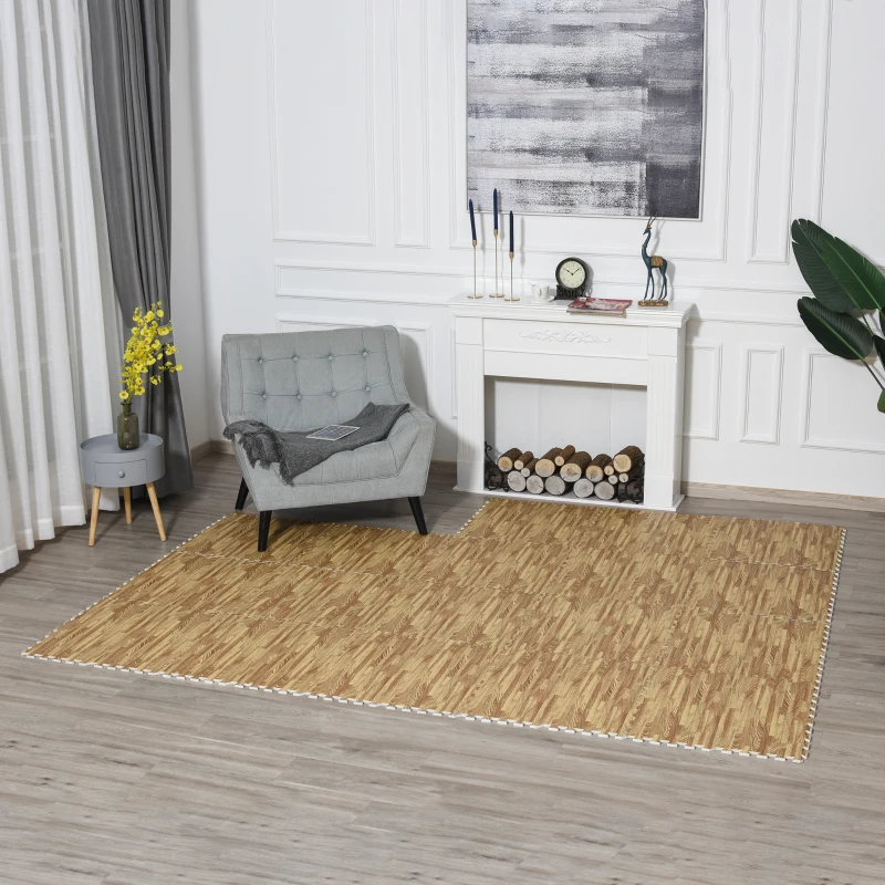 Soozier 18 Piece 24" x 24" High-Density Water Resistant Interlocking Foam Floor Tile Mats 72Sqft- Light Wood Grain
