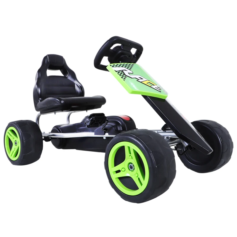 Aosom Kids Go Kart, 4 Wheeled Ride On Pedal Car, Racer for 3 years, for Boys and Girls, Outdoor - Green