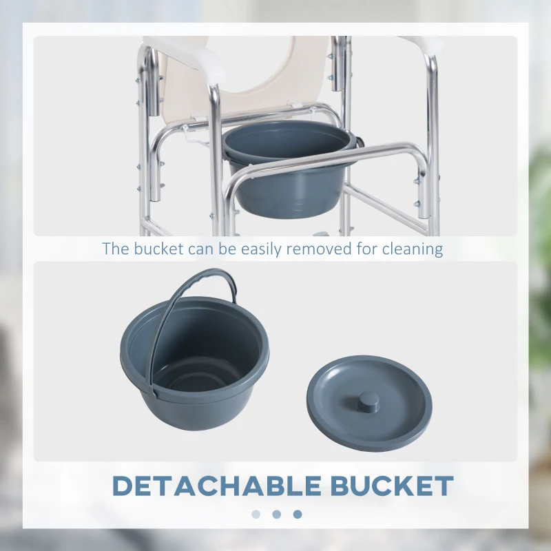 HOMCOM Personal Mobility Durable Waterproof Shower Accessible Transport Commode Medical Rolling Chair