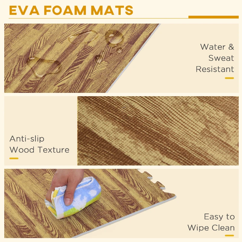 Soozier 18 Piece 24" x 24" High-Density Water Resistant Interlocking Foam Floor Tile Mats 72Sqft- Light Wood Grain