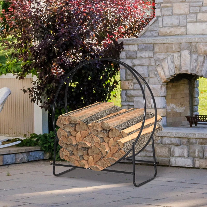 HOMCOM 40 Inch Heavy Duty Firewood Rack Indoor Outdoor Log Holder 264lbs, Black