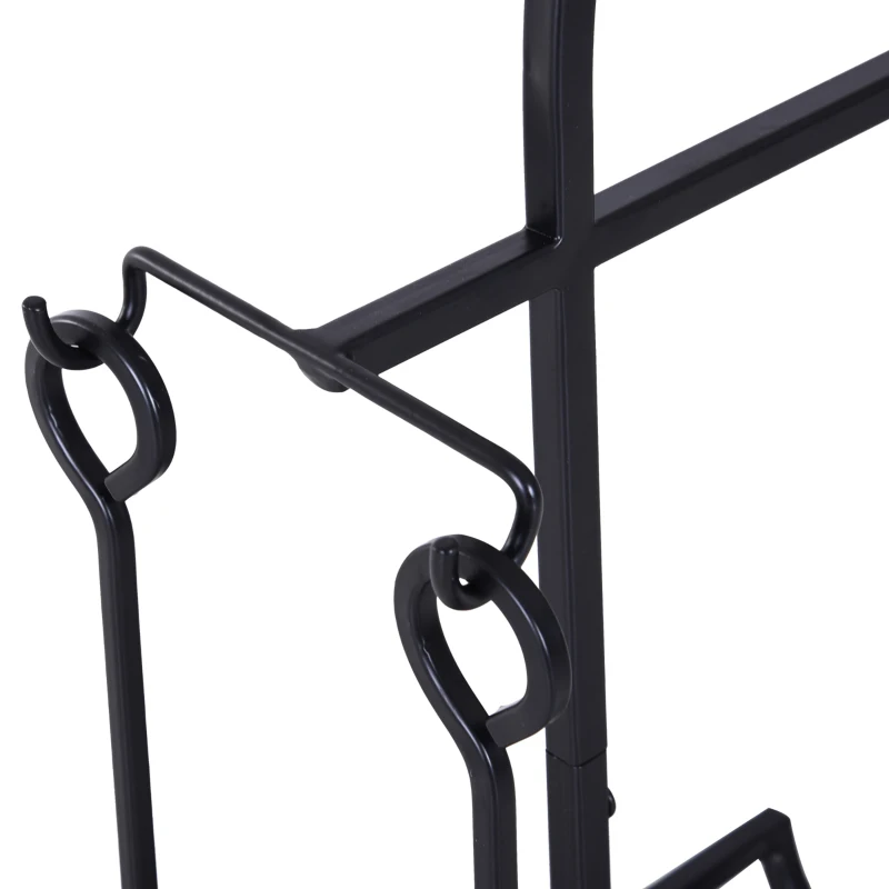 Outsunny Indoor Outdoor Firewood Rack with 4 Tools, elevated base Steel Power Coated Construction Fire Wood Storage Stacking Set, Black