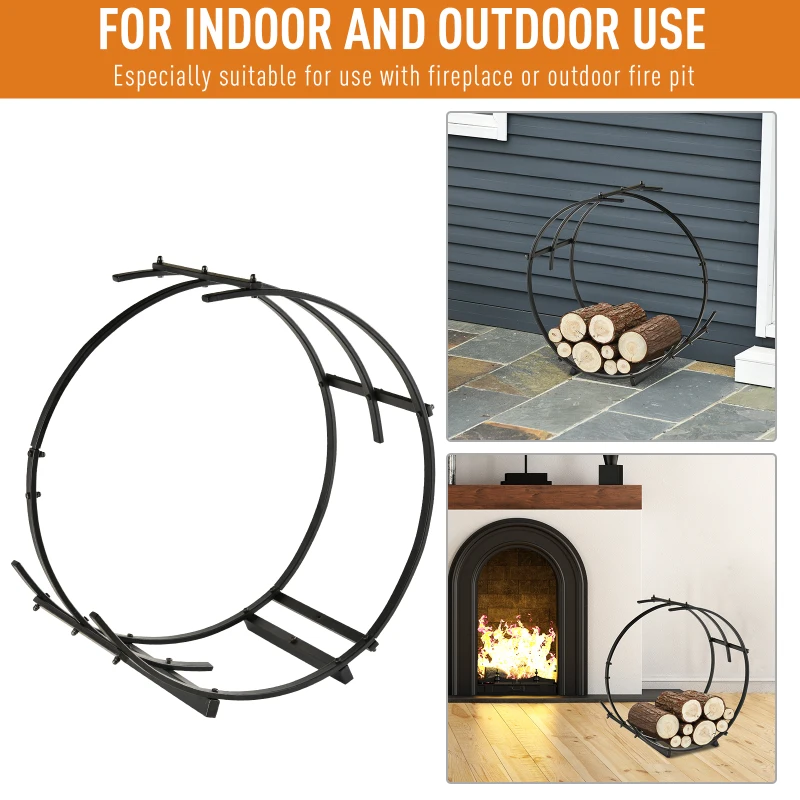 Outsunny 28" Round Firewood Rack Holder Log Storage Rack, 110 lbs. Weight Capacity, Black