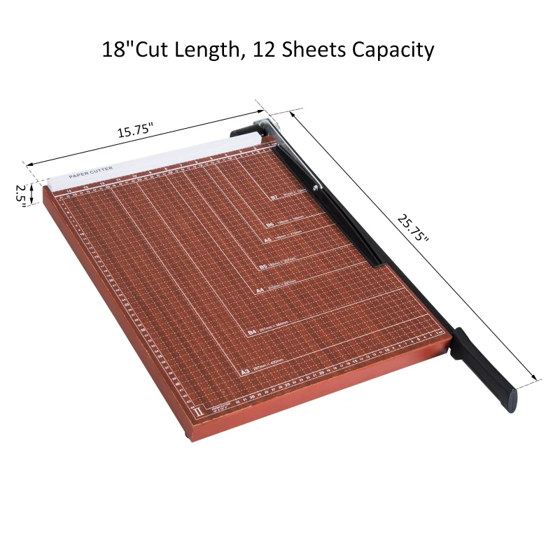 HOMCOM Paper Trimmer Cutter 12-Sheet Capacity with with Heavy Duty Gridded Base, A3 Professional Guillotine for Home and Office