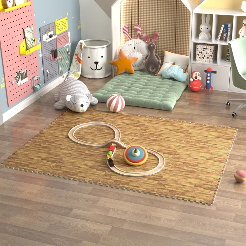 Soozier 18 Piece 24" x 24" High-Density Water Resistant Interlocking Foam Floor Tile Mats 72Sqft- Light Wood Grain