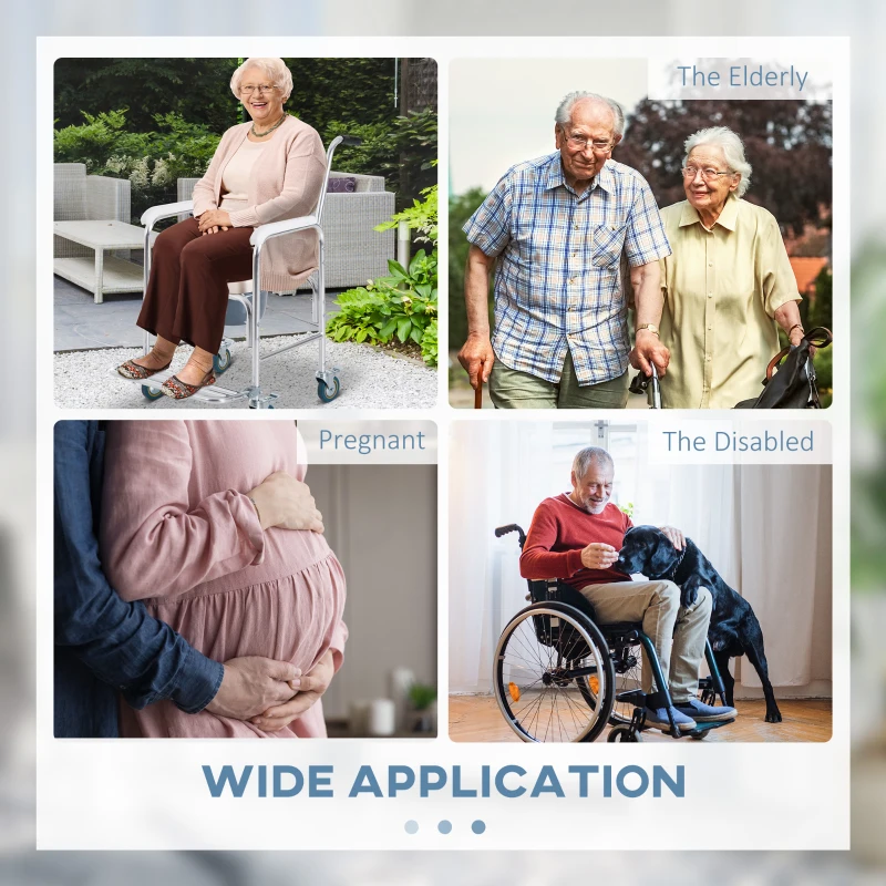 HOMCOM Personal Mobility Durable Waterproof Shower Accessible Transport Commode Medical Rolling Chair