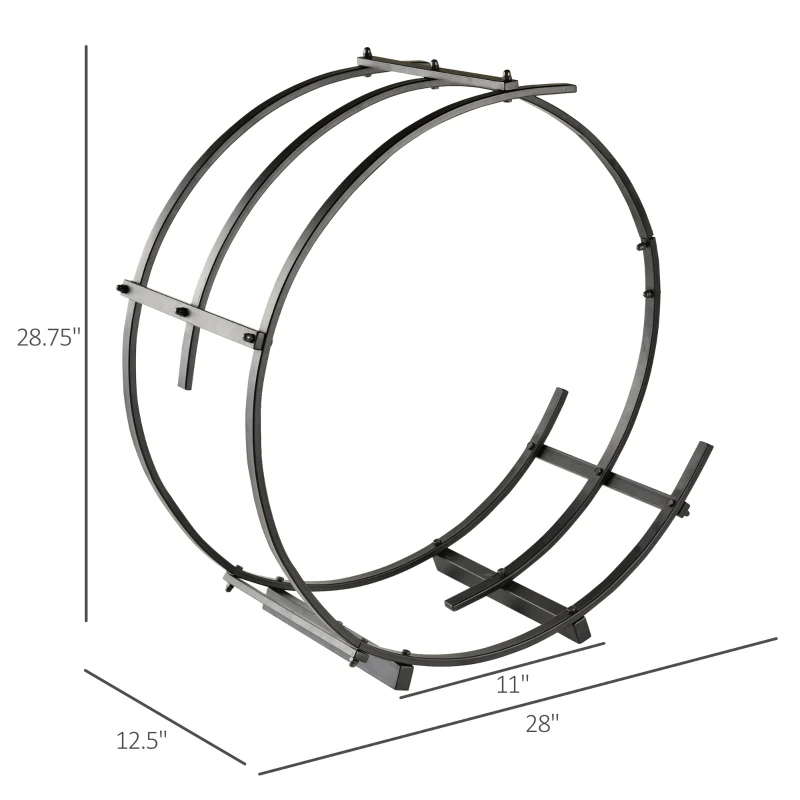 Outsunny 28" Round Firewood Rack Holder Log Storage Rack, 110 lbs. Weight Capacity, Black