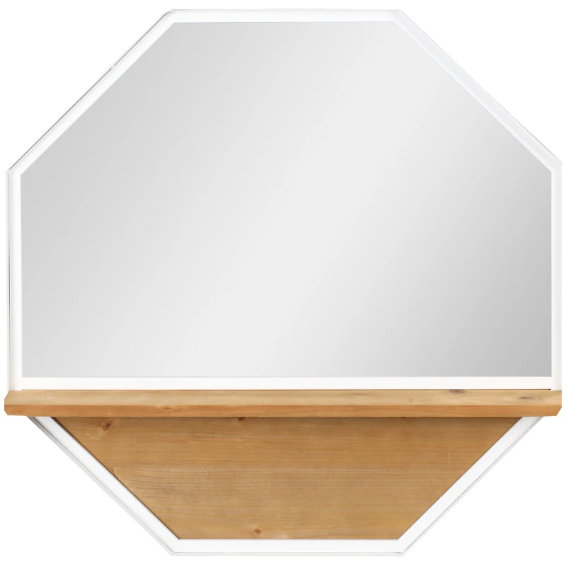 HOMCOM 24"x24"/61x61cm Octagon Wall Mirror with Wood Storage Shelf, Modern Mirror for Living Room or Bedroom Wall, White