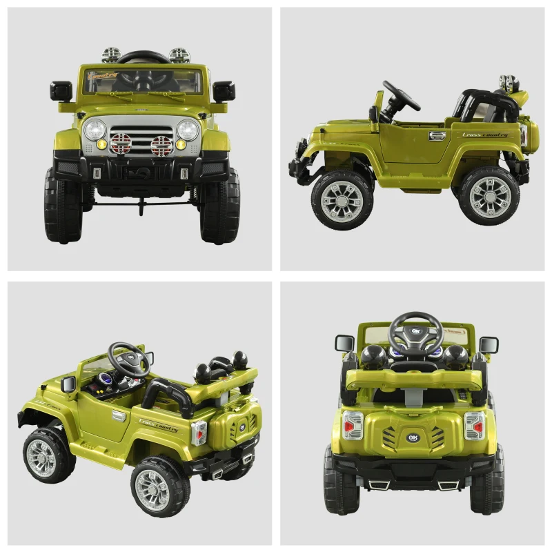 Aosom 12V Kids Battery Powered Off Road Truck with Remote Control Speeds Lights MP3 LCD Power Indicator Adjustable Speed- Green