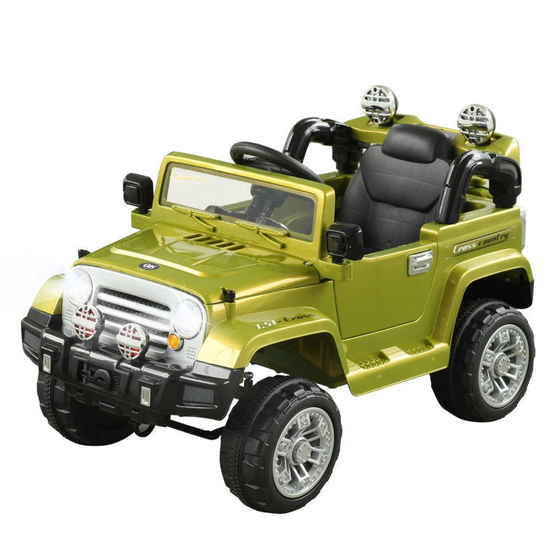 Aosom 12V Kids Battery Powered Off Road Truck with Remote Control Speeds Lights MP3 LCD Power Indicator Adjustable Speed- Green