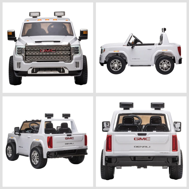 Aosom 12V Battery Kids GMC Sierra HD Ride On Toy with Remote Control, Bright Headlights & Working Suspension - White