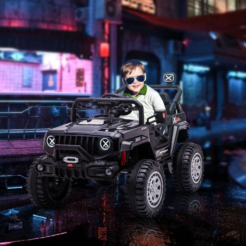 Aosom 12V Kids Ride on Car with Remote Control, Battery-Operated Ride on Toy with Spring Suspension, Led Lights, Music, Horn, 3 Speeds, USB, MP3, Black