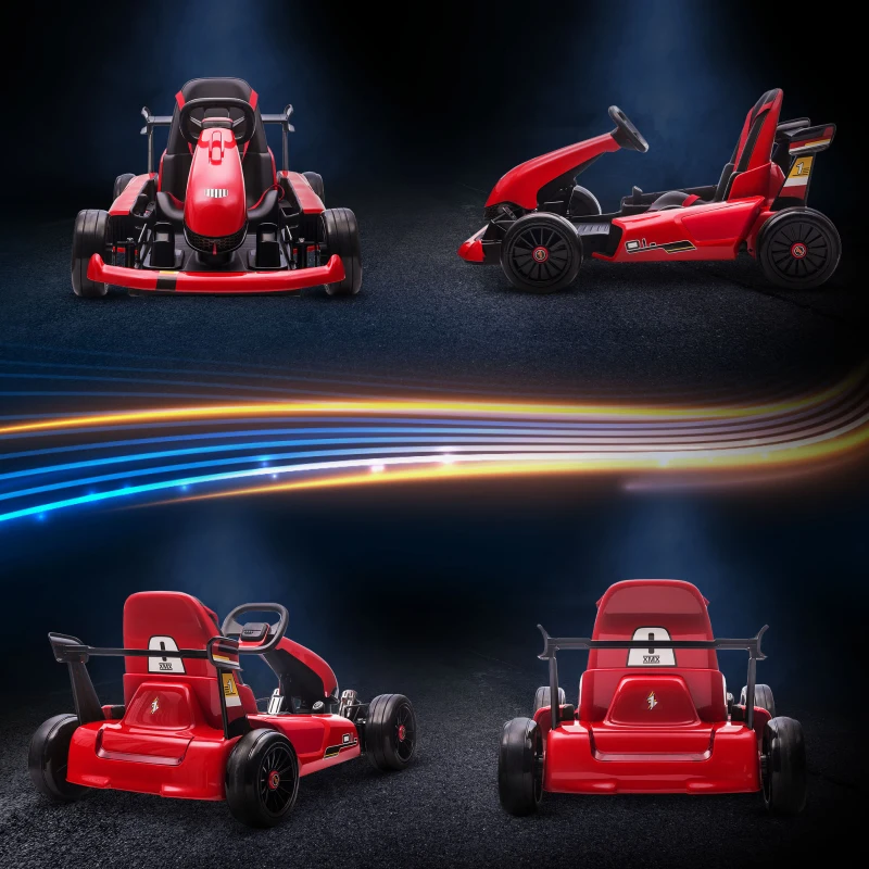 Aosom Electric Go Kart, 24V Outdoor Racer Drifter Car for Kids, with Remote Control, Music, LED Light, Ages 6+ Years, Red and Black