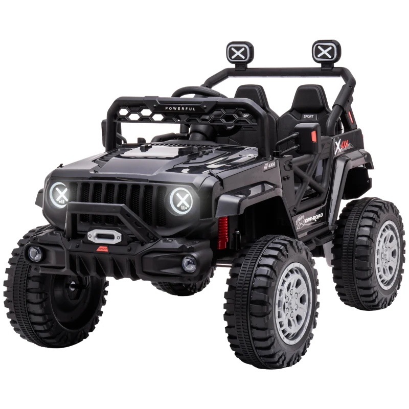 Aosom 12V Kids Ride on Car with Remote Control, Battery-Operated Ride on Toy with Spring Suspension, Led Lights, Music, Horn, 3 Speeds, USB, MP3, Black