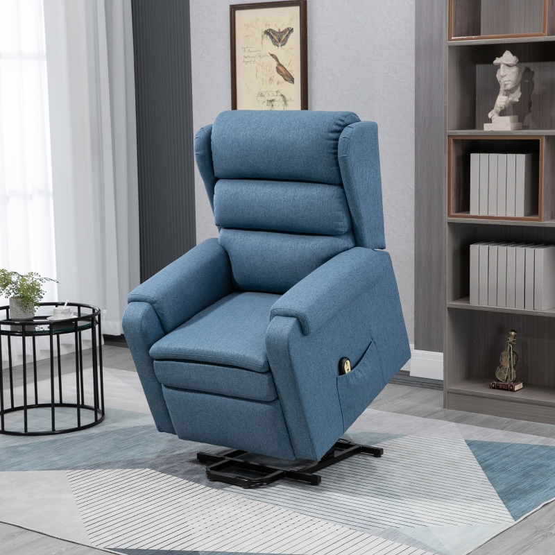 HOMCOM Electric Power Lift Recliner Chair for Elderly with Remote Control and Footrest, Linen Fabric Reclining Chair for Living Room, Blue