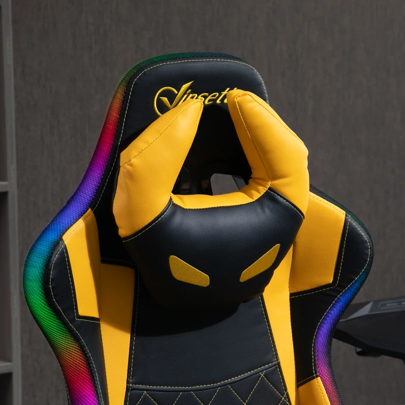 Vinsetto High-Back Racing Style Gaming Chair with RGB LED Lights, Computer Office Chair with Head and Lumbar Pillow and Adjustable Armrests, Black / Yellow