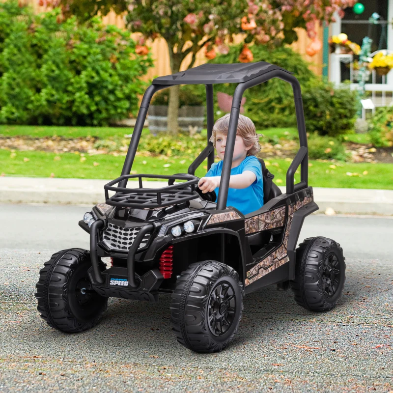 Aosom 12V Dual Motor Kids Electric Ride-on UTV Toy with MP3/USB Music Connection, Suspension & Remote Control - Camo