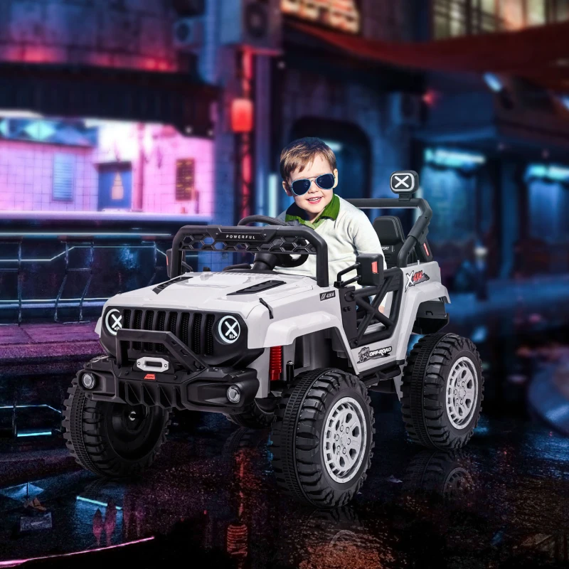 Aosom 12V Kids Ride on Car with Remote Control, Battery-Operated Ride on Toy with Spring Suspension, Led Lights, Music, Horn, 3 Speeds, USB, MP3, White