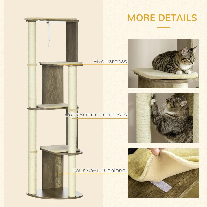 PawHut 65" Cat Tree Tower, Cat Condo Furniture, Multi-Level Activity Center with Jute Scratching Posts, Carpeted Perches
