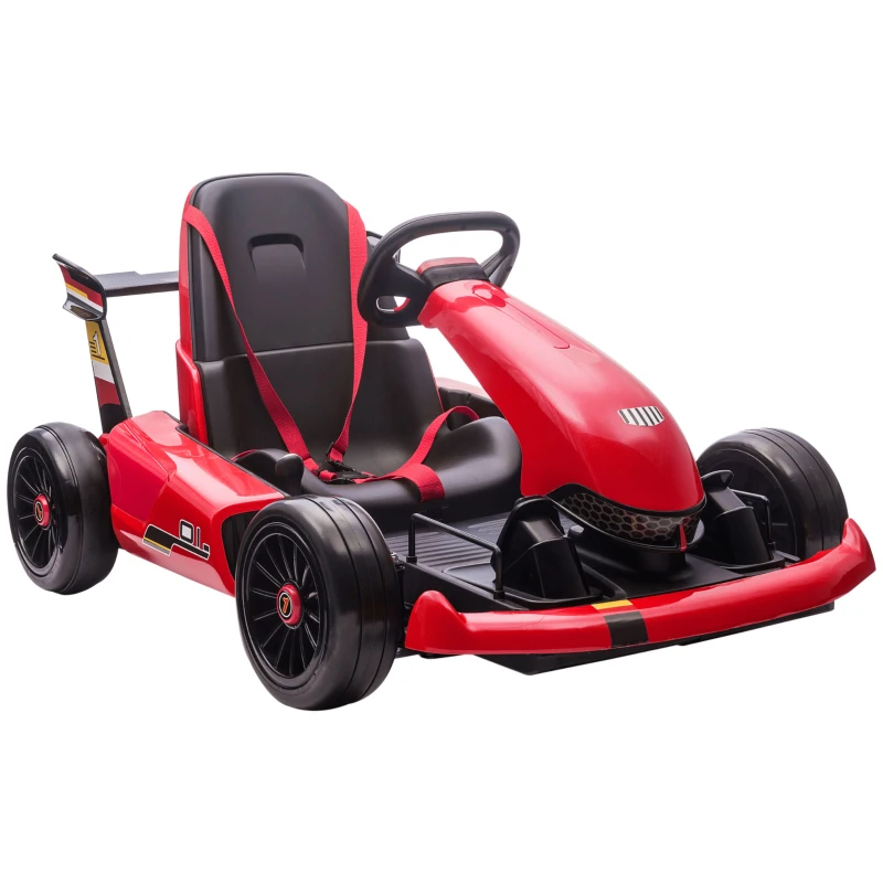Aosom Electric Go Kart, 24V Outdoor Racer Drifter Car for Kids, with Remote Control, Music, LED Light, Ages 6+ Years, Red and Black