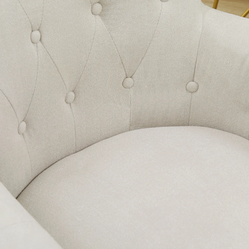 HOMCOM Mid Back Task Chair, Modern Home Office Chair with Tufted Button Design and Padded Armrests, Swivel Computer Desk Chair for Study Living Room Bedroom, Cream White