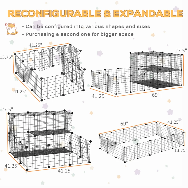 PawHut Pet Playpen, Guinea Pig Playpen, Customizable Rabbit Cage, Portable Metal Wire Pet Small Animal Fence with Door for Chinchilla, Ferret, Indoor & Outdoor Yard, 46 Panels
