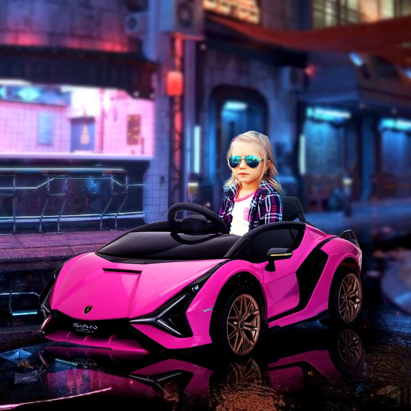 Aosom Lamborghini SIAN 12V Kids Rechargeable Ride On Car Toy w/ Remote Control, Pink
