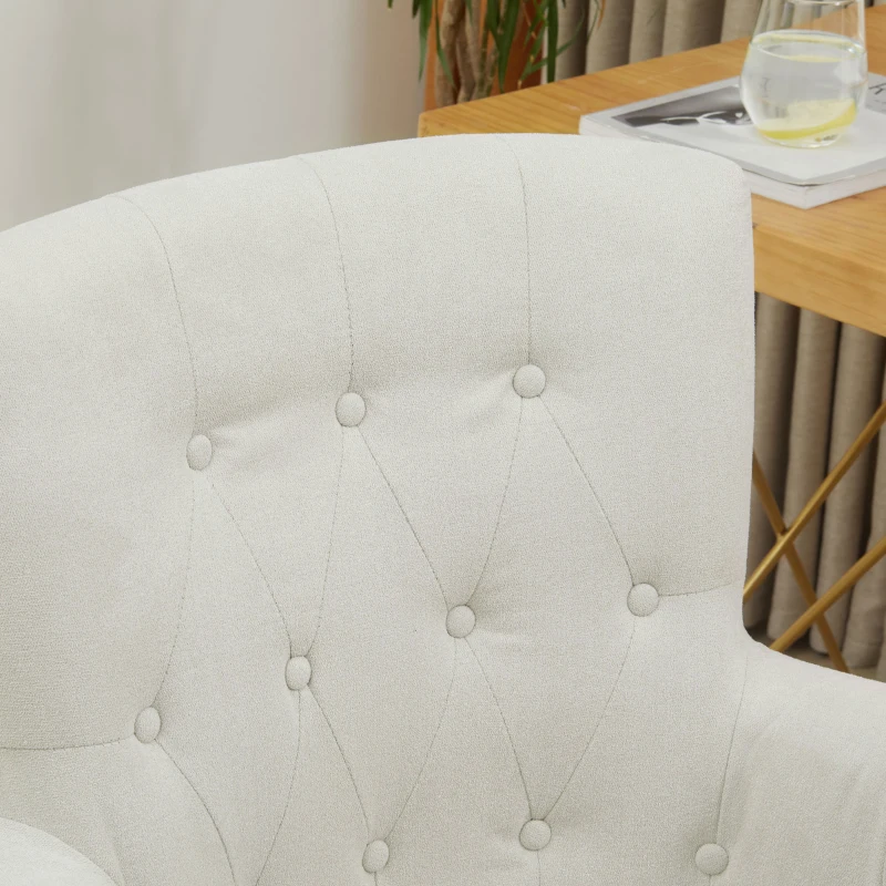 HOMCOM Mid Back Task Chair, Modern Home Office Chair with Tufted Button Design and Padded Armrests, Swivel Computer Desk Chair for Study Living Room Bedroom, Cream White