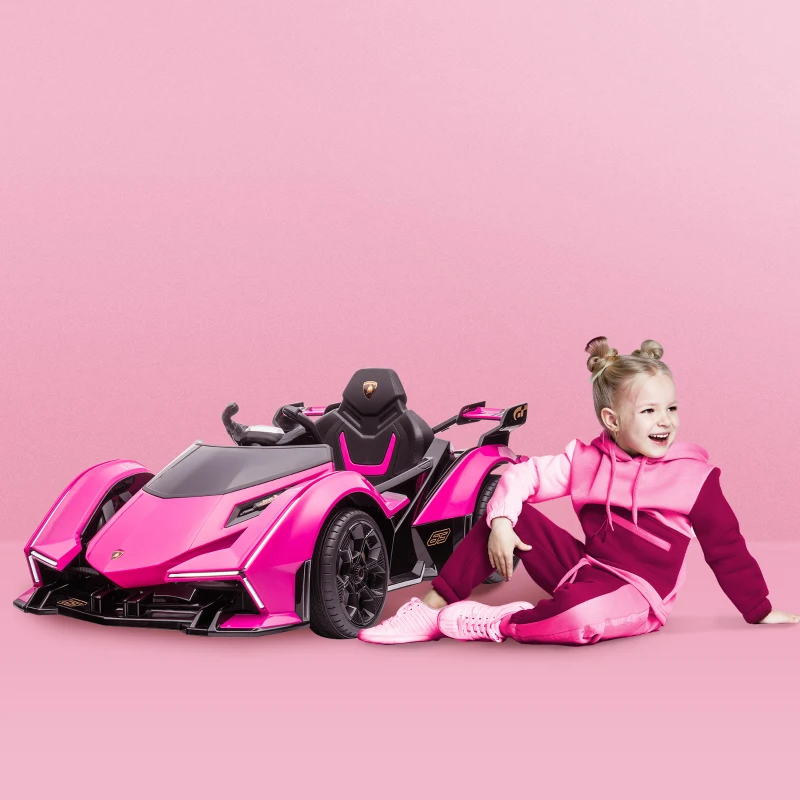 Aosom 12V Electric Ride-on Car, Licensed Lamborghini V12 Vision Gran Turismo Battery-Powered Ride-on Toy with Remote Control, Bluetooth, Music, LED Lights, for 3-6 Year Old Boys and Girls, Pink