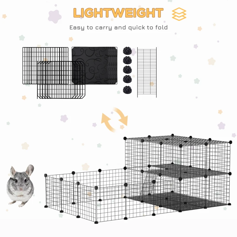 PawHut Pet Playpen, Guinea Pig Playpen, Customizable Rabbit Cage, Portable Metal Wire Pet Small Animal Fence with Door for Chinchilla, Ferret, Indoor & Outdoor Yard, 46 Panels